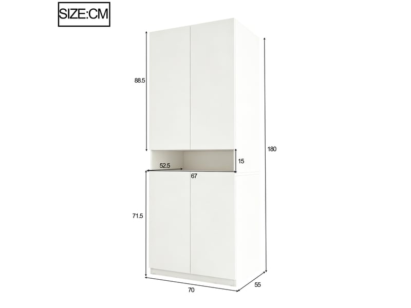  Armoire avec 2 portes, niche centrale led et grand espace de rangement pour chambre, en mdf blanc, 70 × 55 × 180 cm  - Conforama D