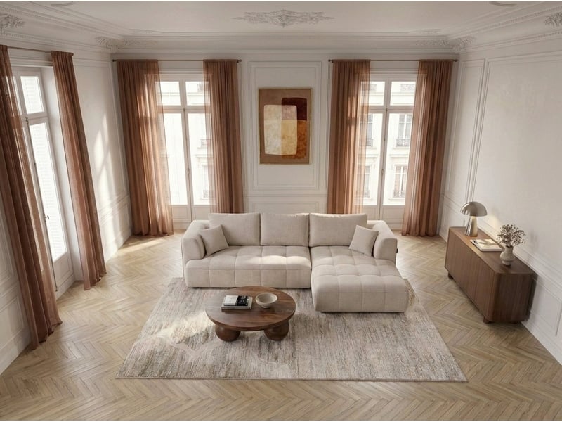 Bobochic canapé d'angle convertible avance-recule électrique clovis tissu lisse beige angle droit CLOVIS - Conforama C