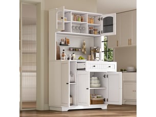 Buffet de cuisine - 103.5x40x180cm - meuble haut avec vitrine panneau perforé tiroir et placards modulables - blanc