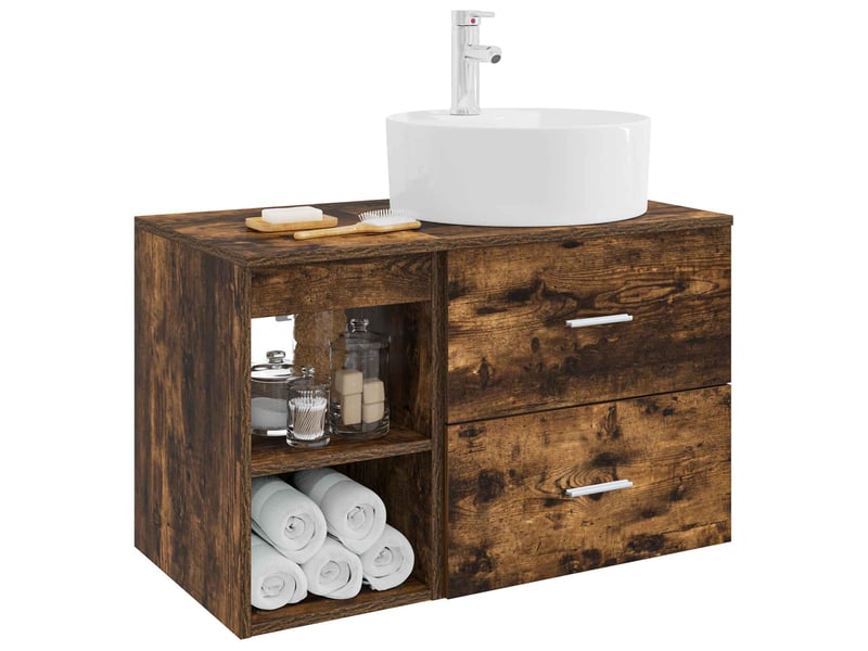  Ensemble de mobilier de salle de bain 2 pcs chêne fumé shl6890  - Conforama C