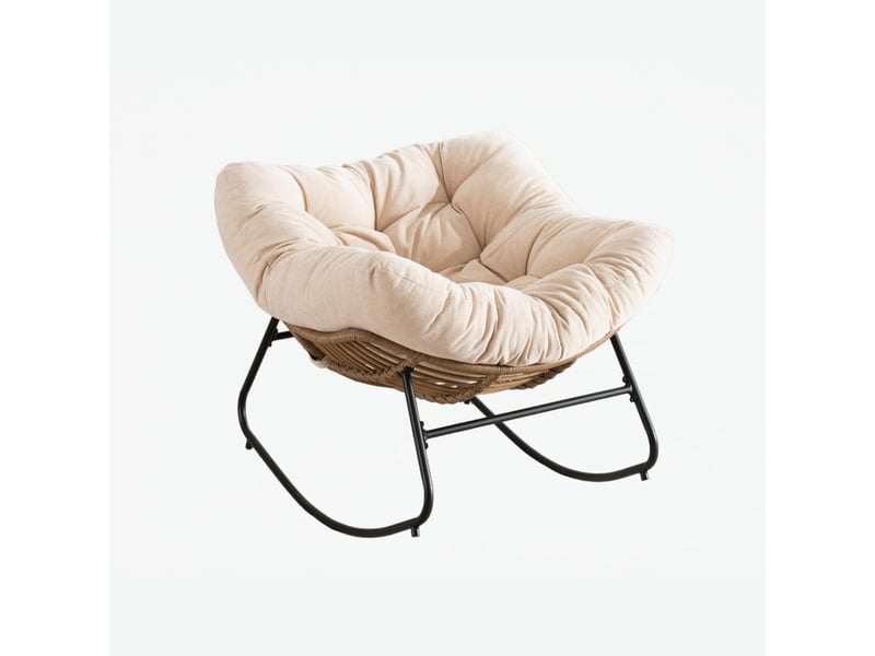  Fauteuil à bascule en chenille - 95x107x83 cm - chaise berçante ergonomique cadre métal détente salon chambre - beige  - Conforama A