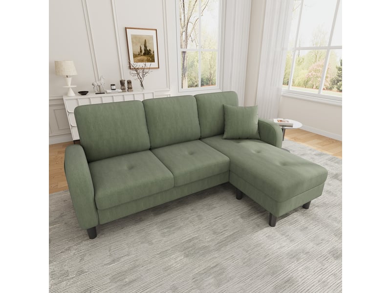  Canapé d'angle réversible 3 places 166 cm en velours côtelé vert, méridienne modulable Fay Lum - Conforama B
