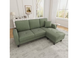 Canapé d'angle réversible 3 places 166 cm en velours côtelé vert, méridienne modulable