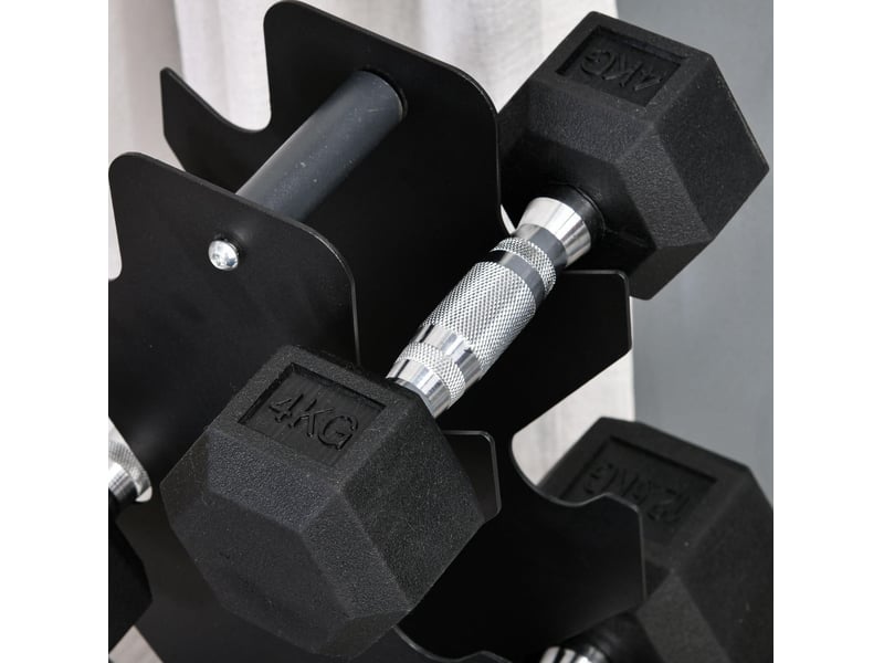 Lot de 2 haltères hexagonaux 4 kg noir métal, poignée moletée pour exercices de force à domicile et en salle - Conforama D
