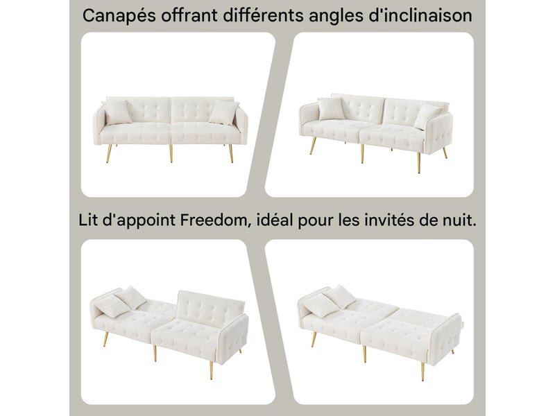  Canapé convertible 2 places en velours blanc antique WF306852853B - Conforama E