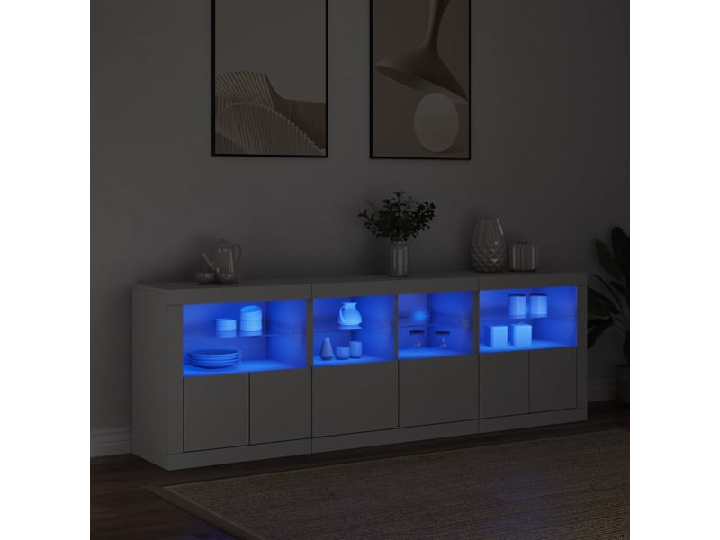 Buffet - bahut - meuble de rangement avec lumières led blanc 202x37x67 cm - Conforama B