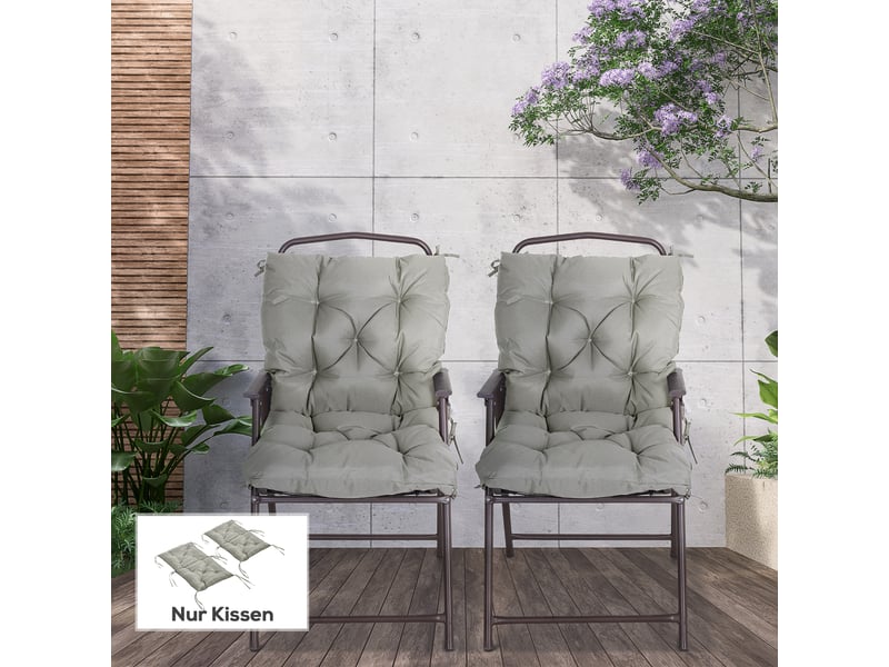  Lot de 2 coussins d'assise, 98 x 50 cm, avec attaches, revêtement en tissu, 8 cm d'épaisseur, gris clair  - Conforama D