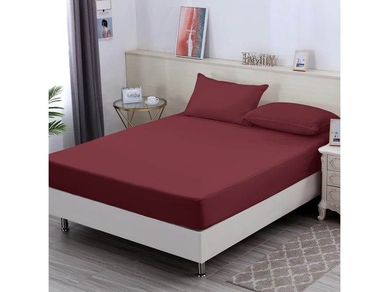 Drap housse 180x200 cm rouge SATINA - Conforama B