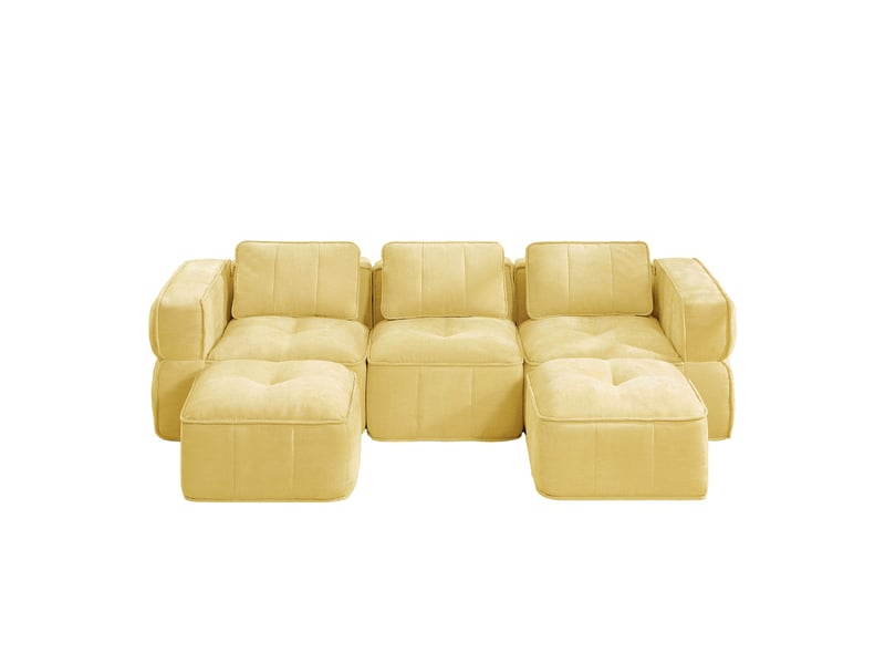  Canapé 3 places - 271x162x67cm - canapé panoramique en u avec 2 poufs repose-pieds en mousse 32d sans cadre - jaune  - Conforama A
