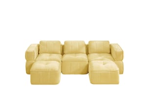 Canapé 3 places - 271x162x67cm - canapé panoramique en u avec 2 poufs repose-pieds en mousse 32d sans cadre - jaune