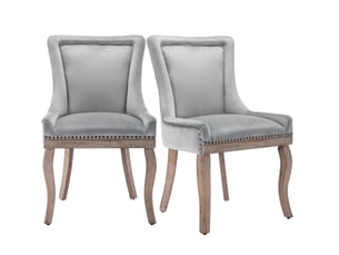 Lot de 2 chaises de salle à manger 55x61x91 cm gris en velours, dossier incurvé et pieds en bois