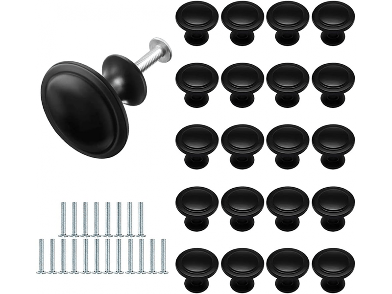  20 poignées de tiroir de porte noir mat, poignées pour meubles de 26 mm, boutons ronds à trou unique pour tiroir  - Conforama A
