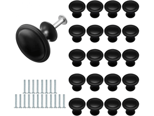 20 poignées de tiroir de porte noir mat, poignées pour meubles de 26 mm, boutons ronds à trou unique pour tiroir