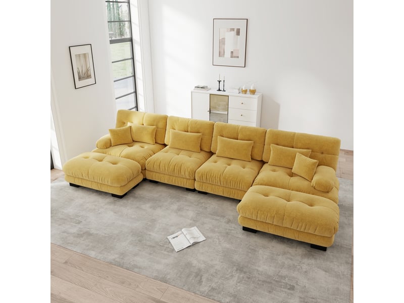 Canapé d'angle, canapé modulable – pouf amovible, style cloud, jaune, forme u, 4 places - Conforama A