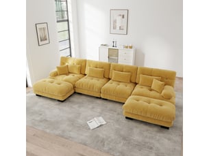 Canapé d'angle, canapé modulable – pouf amovible, style cloud, jaune, forme u, 4 places