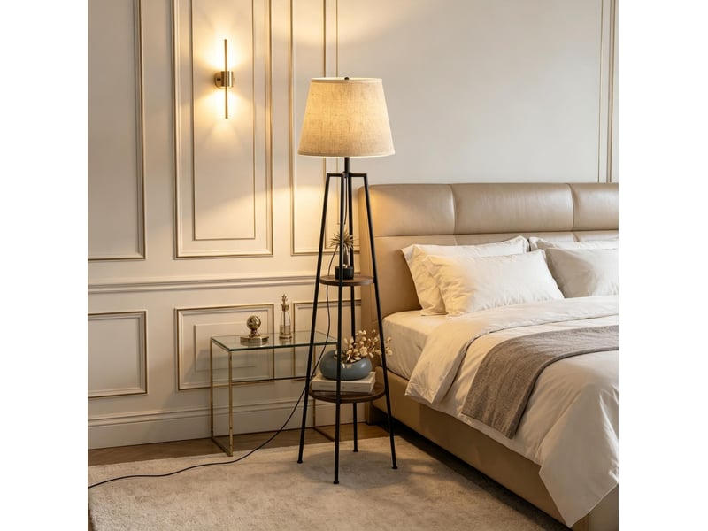  Lampadaire 42x42x166 cm 2 tablettes mdf et métal noir et marron  - Conforama E