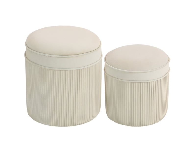  Lot de 2 poufs ronds avec rangement et couvercle, polyester crème, 36 x 41,5 cm  - Conforama A