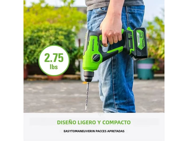  Greenworks perceuse à percussion rotative à brosses 24 v diverses vitesses sds 1,2 j doppies modes de fonctionnement avec batterie 4 ah et chargeur  - Conforama D