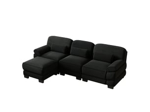 Canapé d'angle modulable 3 places 265x161x94 cm avec pouf en velours côtelé noir