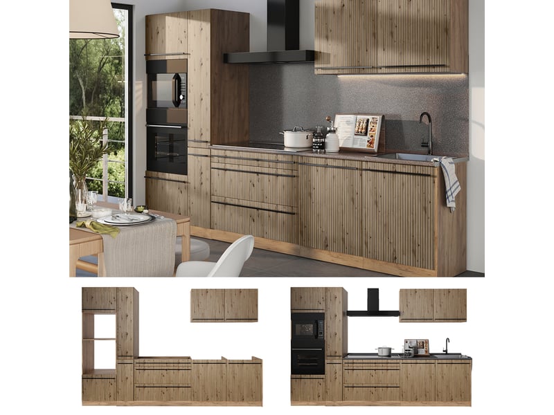  Vicco cuisine, chêne artisanchêne doré, 310cm sans plan de travail  - Conforama D