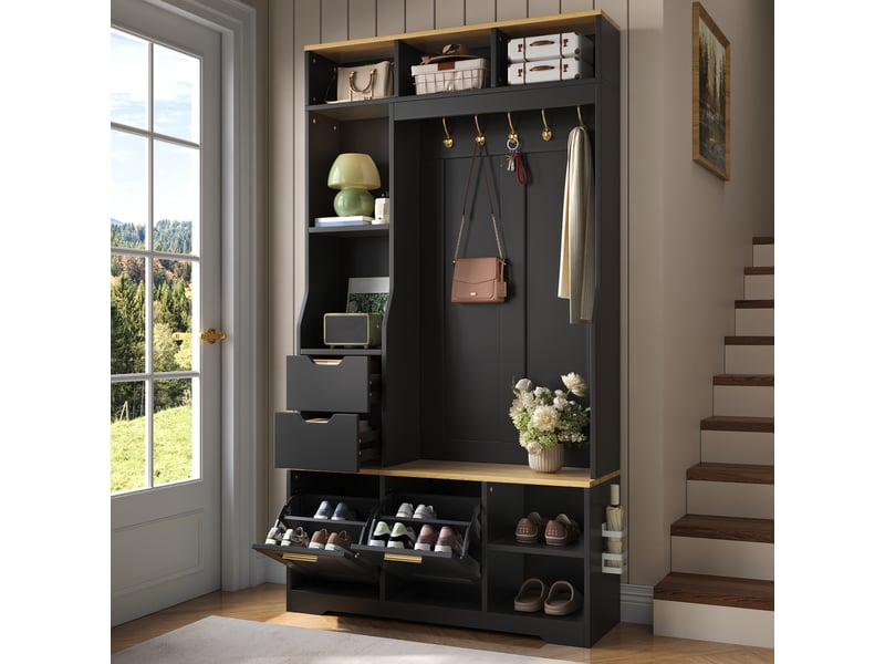 Portemanteau avec banc et rangement 100 x 186 cm en mdf noir  - Conforama E