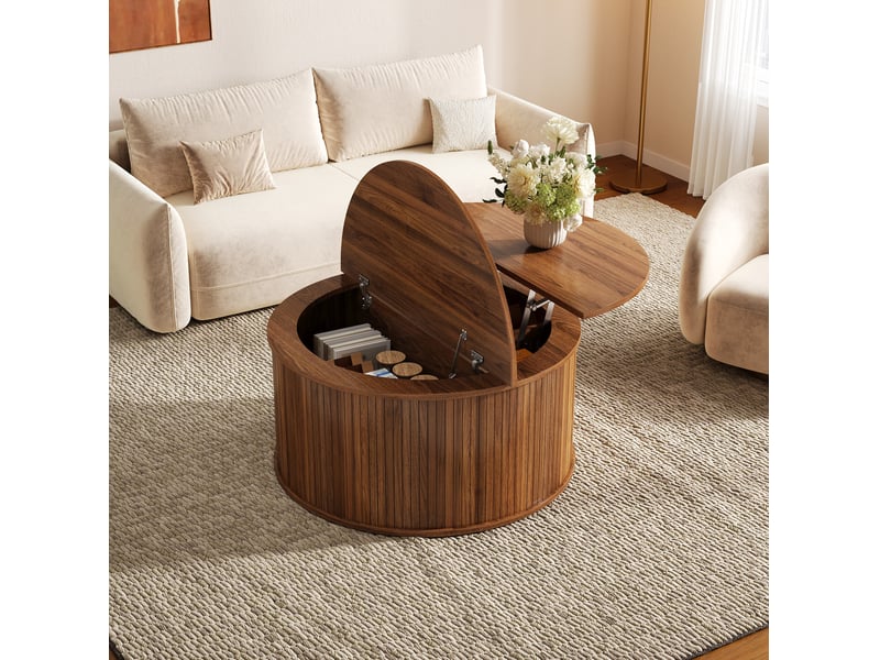  Table basse ronde relevable avec rangement 88x88x53,5 cm en mdf finition noyer  - Conforama W