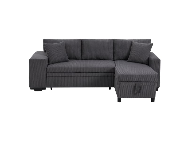 Canapé d'angle convertible 3 places 231 x 131,5 cm gris foncé en velours côtelé, rangement et ports usb type-c - Conforama A
