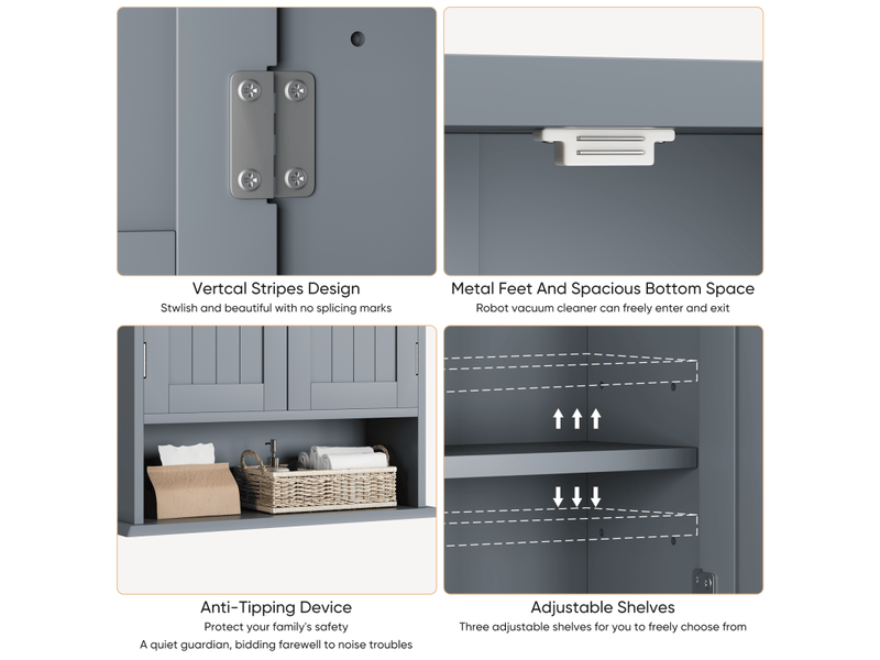  Armoire murale salle de bains avec 2 portes, étagères réglables, mdf gris, 54,6 × 19,8 × 60 cm  - Conforama D