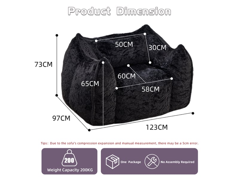  Pouf géant avec coussin en fausse fourrure noir T6011P533765 - Conforama C