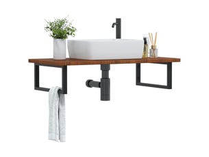 Étagère de vasque | étagère murale acier et bois de chêne massif shl4780