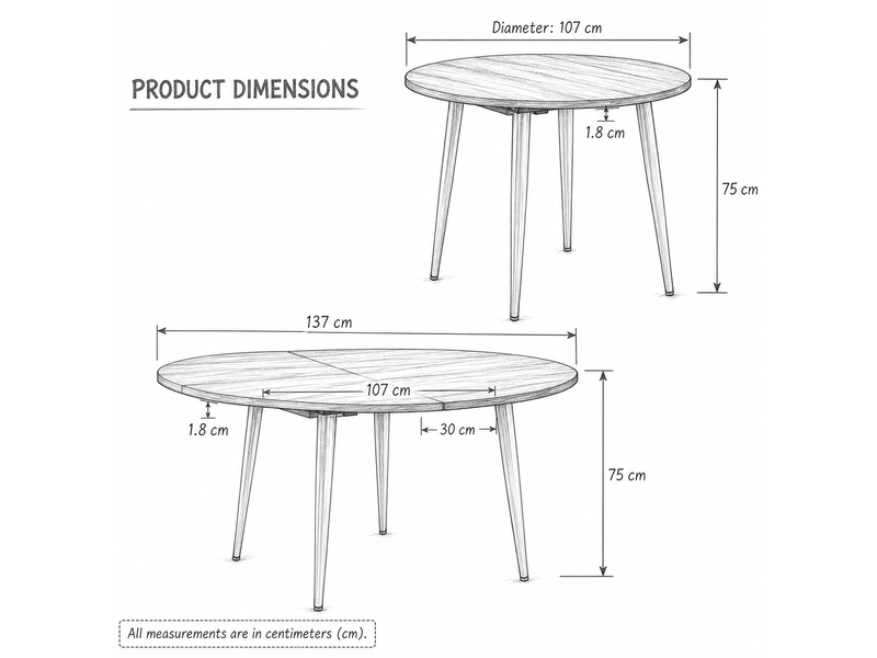 Table à manger ronde extensible ovale 107-137 cm diamètre table seule sans chaises - Conforama C