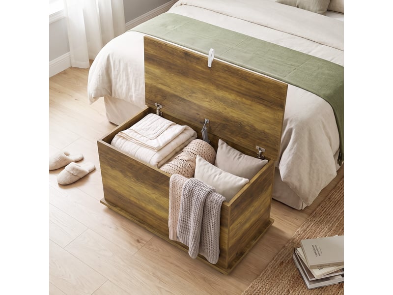  Coffre malle de rangement coffre à jouets dim. 80l x 40l x 45h cm effet bois miel  - Conforama D