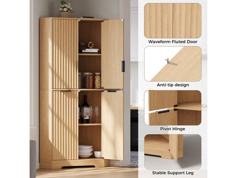 Armoire d’angle,60x60x172 cm,4 portes et étagères réglables,mdf,naturel - Conforama E