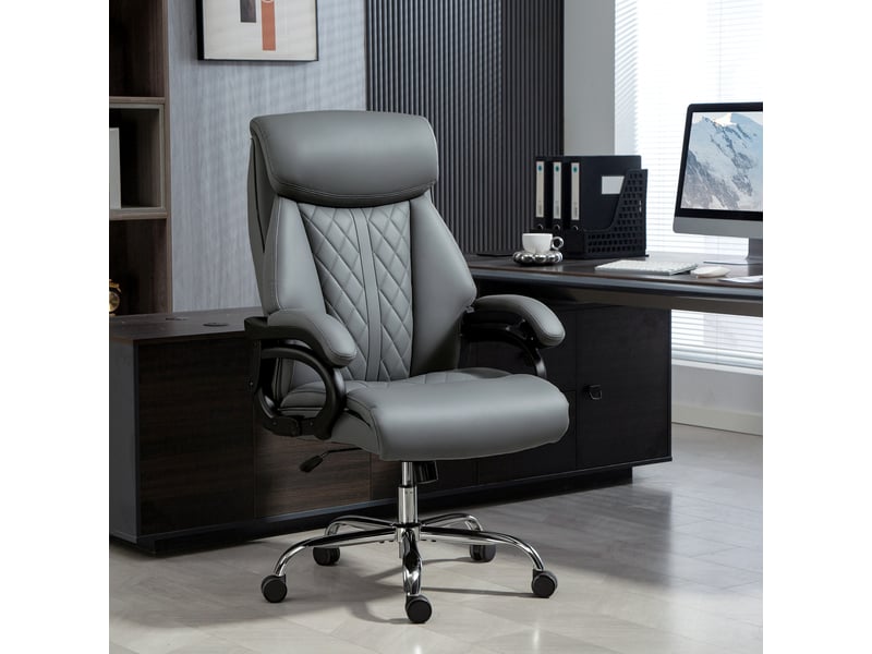  Fauteuil de direction, supportant jusqu'à 150 kg, fauteuil de bureau grande taille en cuir pu avec rembourrage à ressorts, gris anthracite  - Conforama D