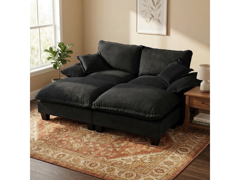  Canapé d'angle, canapé modulable, en chenille, noir, style cloud, mobilier pour espace de vie, pour salon et séjour  - Conforama A