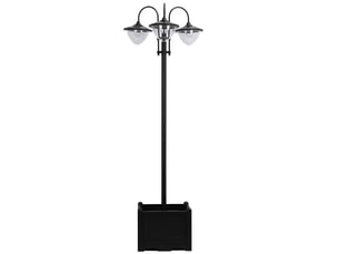 Lampadaire solaire métal, lanterne jardin variateur, 189 cm, anti-vent, ip44, socle pot fleurs, noir.