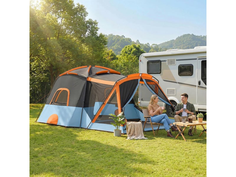  Tente tunnel pour 4 personnes, tente familiale avec chambre et séjour, puits de lumière, tapis de sol, hauteur sous plafond de 3000 mm, colonne d'eau  - Conforama D