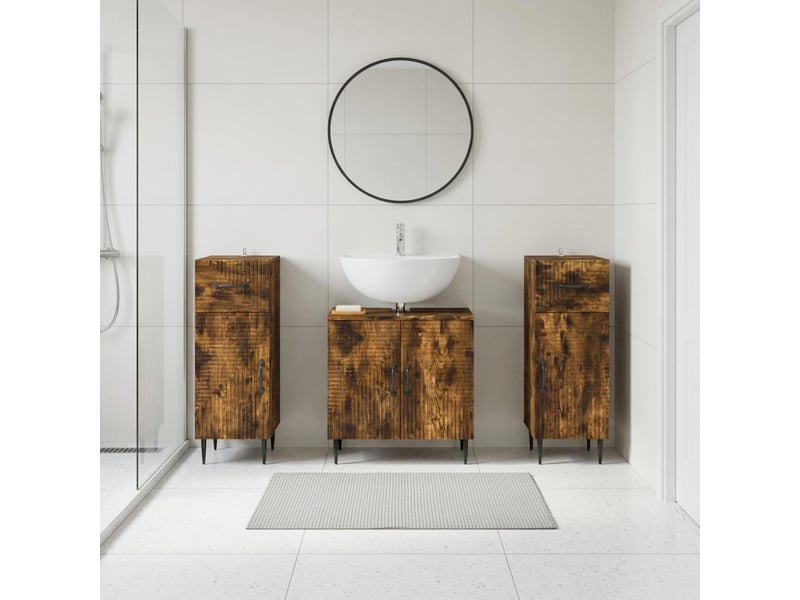 Ensemble de meuble de salle de bain 3 pièces haarlem chêne fumé cf63451 - Conforama B