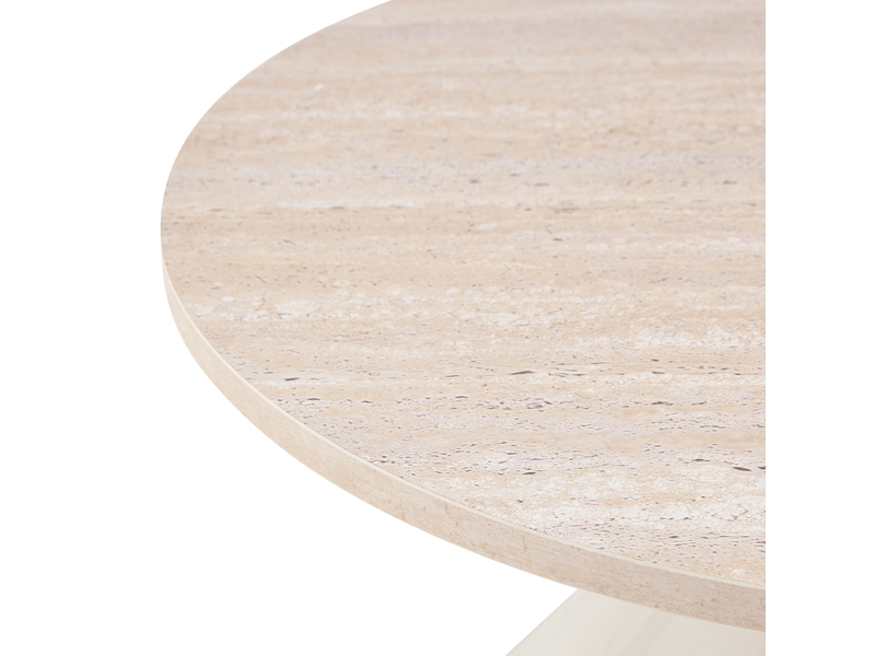  Table basse lot de 2 pièces tables gigognes plateau en mélamine effet travertin structure en métal blanc crème accents dorés gain de place  - Conforama D