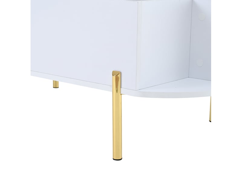  Table basse 120x50x43 cm plateau relevable mdf blanc, bois naturel et doré  - Conforama D