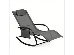 Chaise longue à bascule d'extérieur en polyester et métal gris