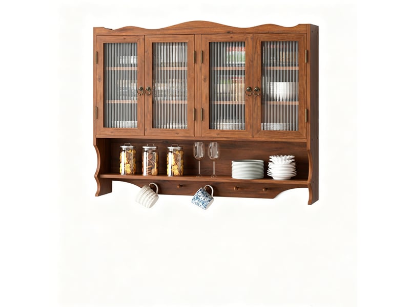  Armoire murale rétro 100x20x80 cm, 4 portes, crochets, rangement amovible, meuble rangement cuisine, bois, marron  - Conforama A