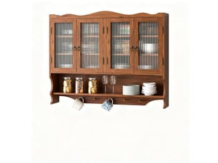 Armoire murale rétro 100x20x80 cm, 4 portes, crochets, rangement amovible, meuble rangement cuisine, bois, marron