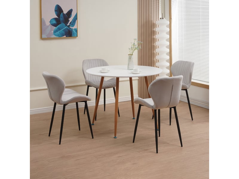 Ensemble repas table ronde blanche + 4 chaises velours gris - scandi - Conforama A