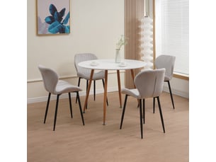 Ensemble repas table ronde blanche + 4 chaises velours gris - scandi