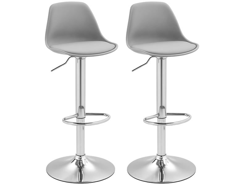  Ensemble de 2 tabourets de bar avec dossier et repose-pieds, en pp, cuir pu et acier, 38 x 42 x 82-104 cm, gris  - Conforama A