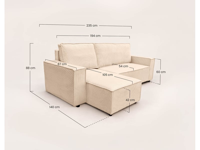 Hector - canapé d'angle réversible 4 places convertible avec coffre en velours côtelé - best mobilier - vert HECTOR - Conforama C