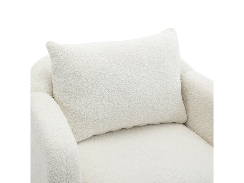 Fauteuil velours teddy blanc 1 place avec coussin épais 14cm pieds bois massif fauteuil salon moderne confortable  - Conforama R