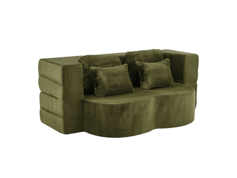 Grand canapé de sol vert moderne – 4 coussins, flanelle, matelas mousse hd pliant, sans montage, idéal salon - Conforama A