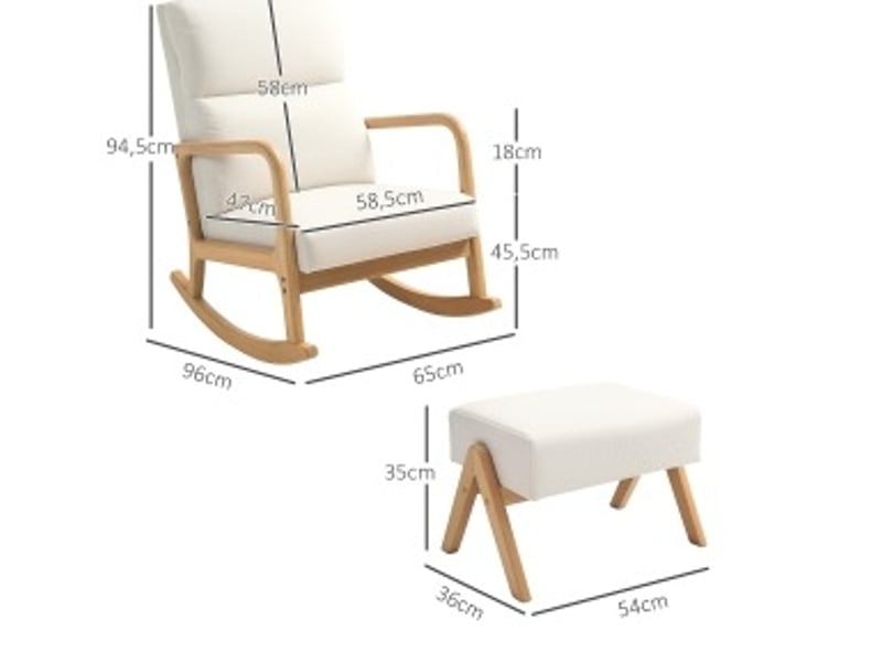  Fauteuil à bascule avec pouf, mouvement doux, assise rembourrée et pieds antidérapants en polyester crème  - Conforama C